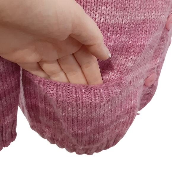 Vintage Handmade Cardigan Sweater Pink Angora Blend Hooded Girls 10/12 Piglet - Picture 3 of 9